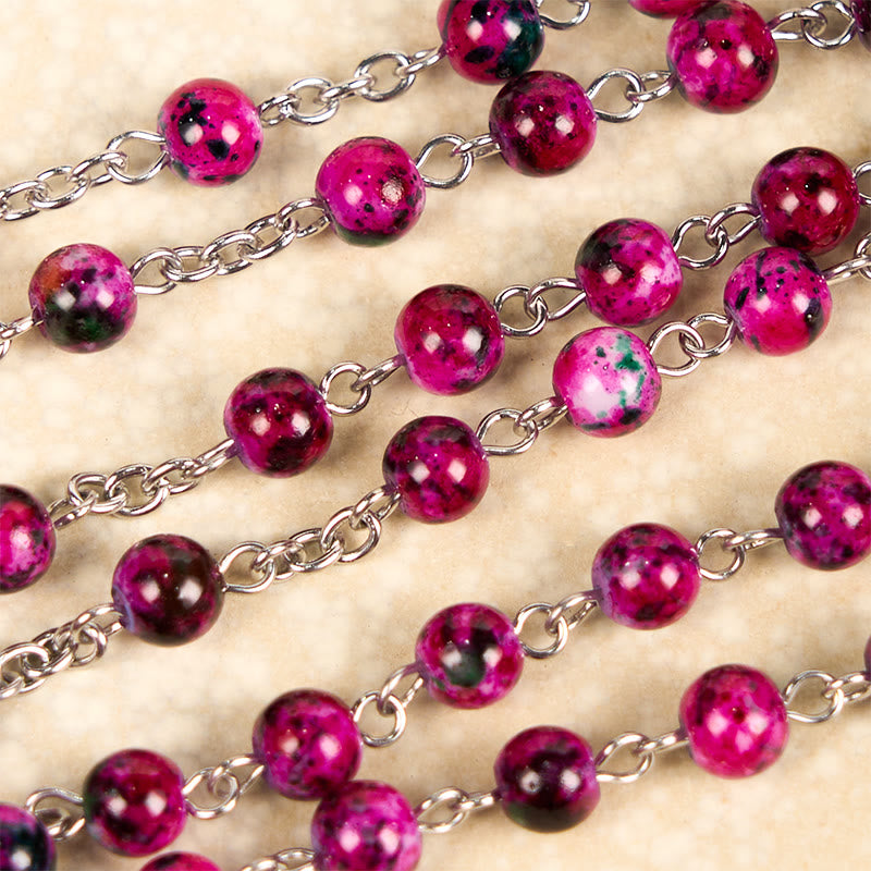 Christianartworkshop Rosario con catena in lega di vetro viola rotonda da 8 mm della Divina Misericordia e Crocifisso - image 5