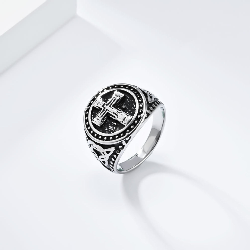 Christianartworkshop Anello con sigillo a croce crociata medievale in stile vintage - Argento - US13 - image 1