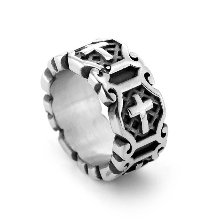 Christianartworkshop Anello con motivo elegante a croce sacra in stile moderno - Argento - US 13 - image 1