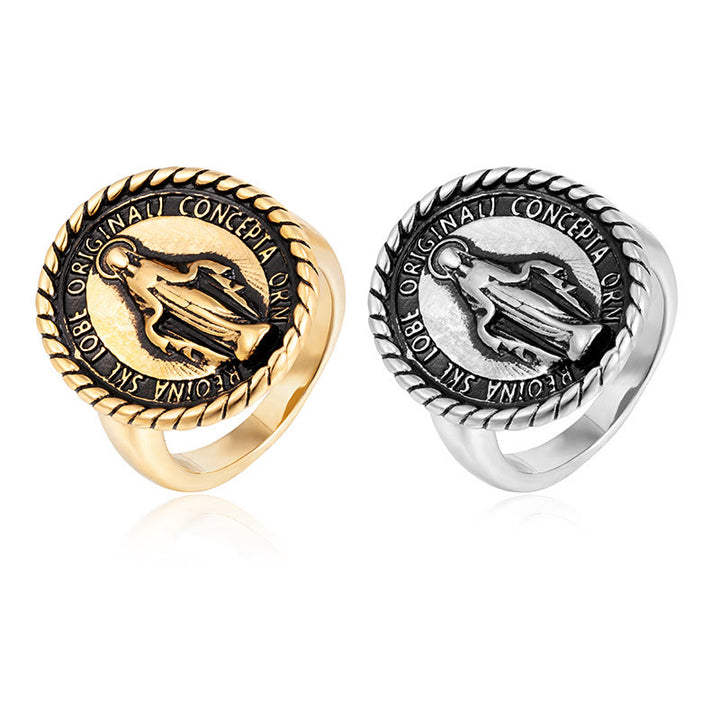 Anello di benedizione con medaglione della Vergine Maria in stile classico Christianartworkshop - image 5