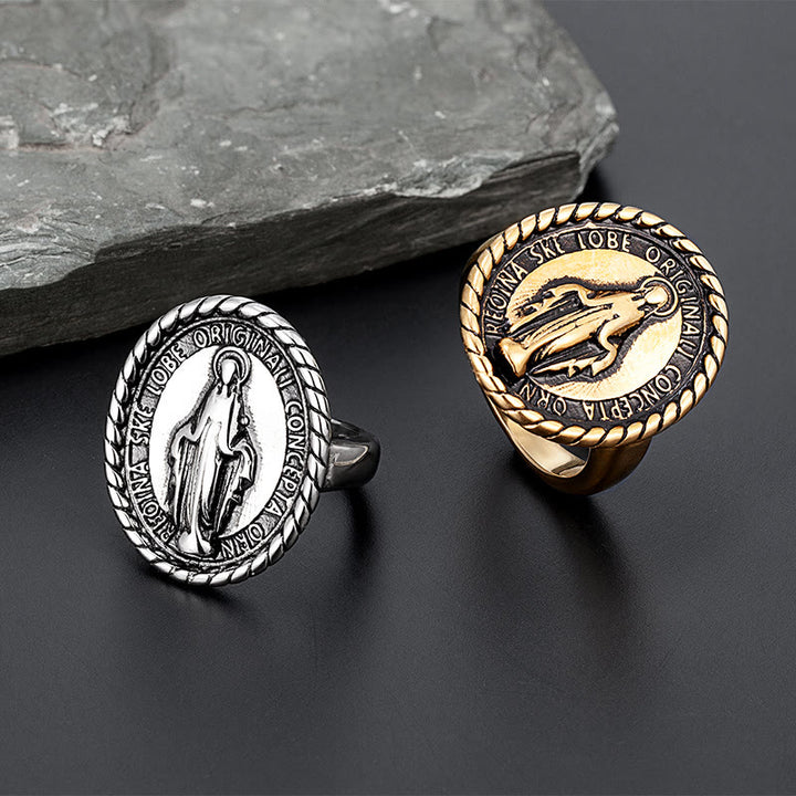 Anello di benedizione con medaglione della Vergine Maria in stile classico Christianartworkshop - image 0