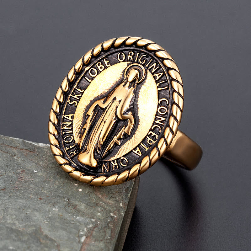 Anello di benedizione con medaglione della Vergine Maria in stile classico Christianartworkshop - Oro - US12 - image 1
