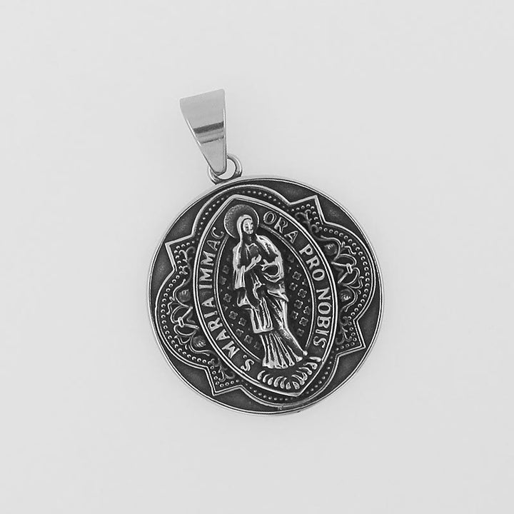 Collana con ciondolo rotondo in stile retrò raffigurante la Madonna e la Vergine Maria Christianartworkshop - image 1