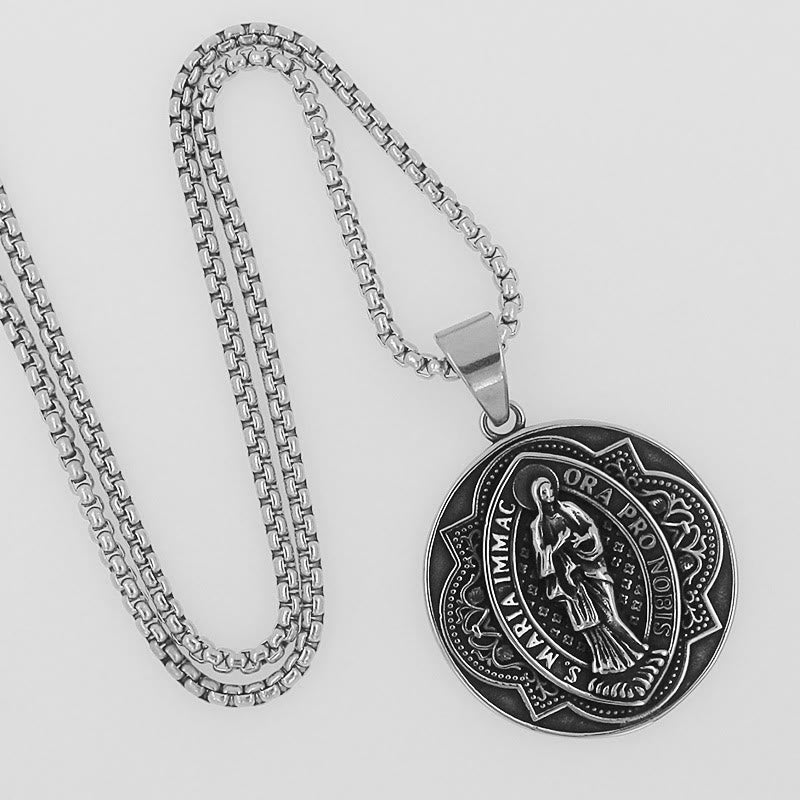 Collana con ciondolo rotondo in stile retrò raffigurante la Madonna e la Vergine Maria Christianartworkshop - Nostra Signora - image 0