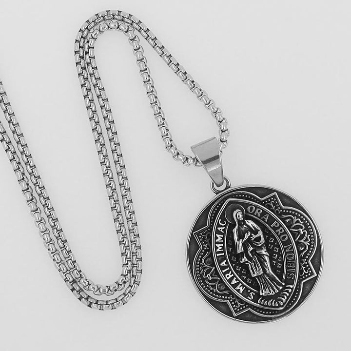 Collana con ciondolo rotondo in stile retrò raffigurante la Madonna e la Vergine Maria Christianartworkshop - Nostra Signora - image 0