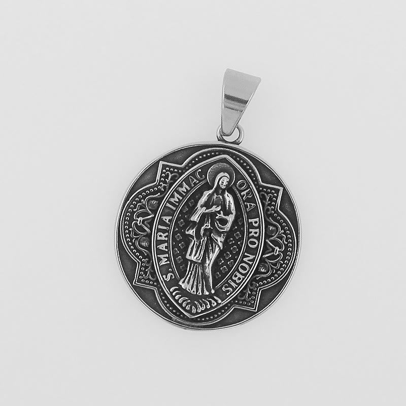 Collana con ciondolo rotondo in stile retrò raffigurante la Madonna e la Vergine Maria Christianartworkshop - image 2