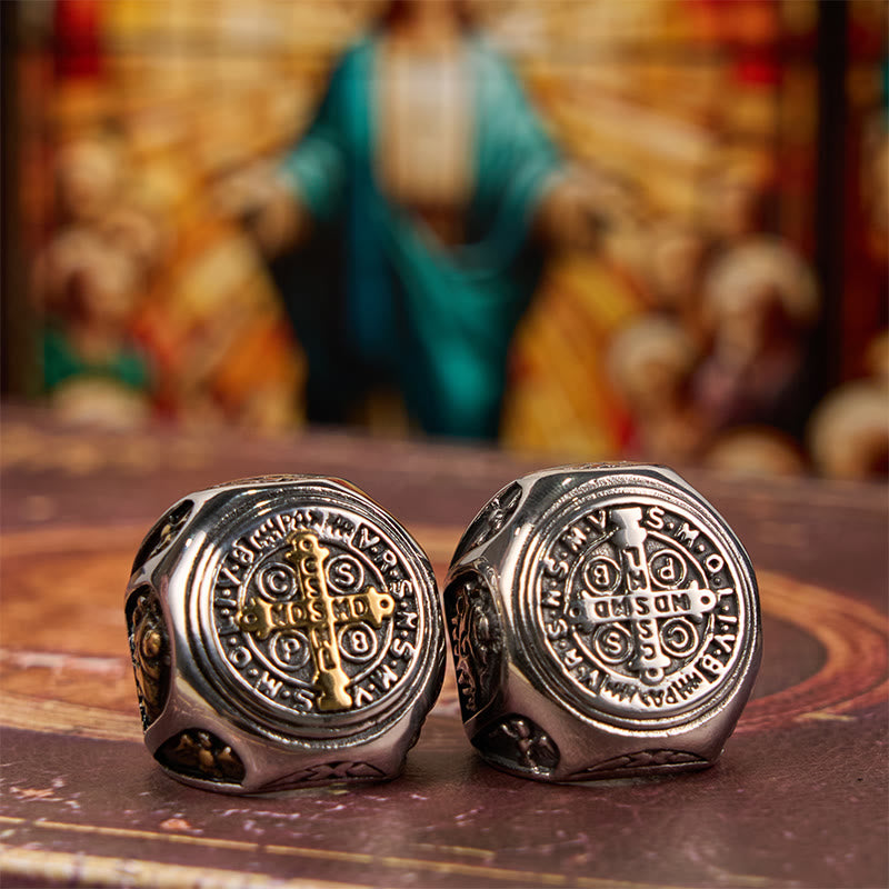 Anello della fede divina con croce di San Benedetto in stile classico Christianartworkshop - image 7