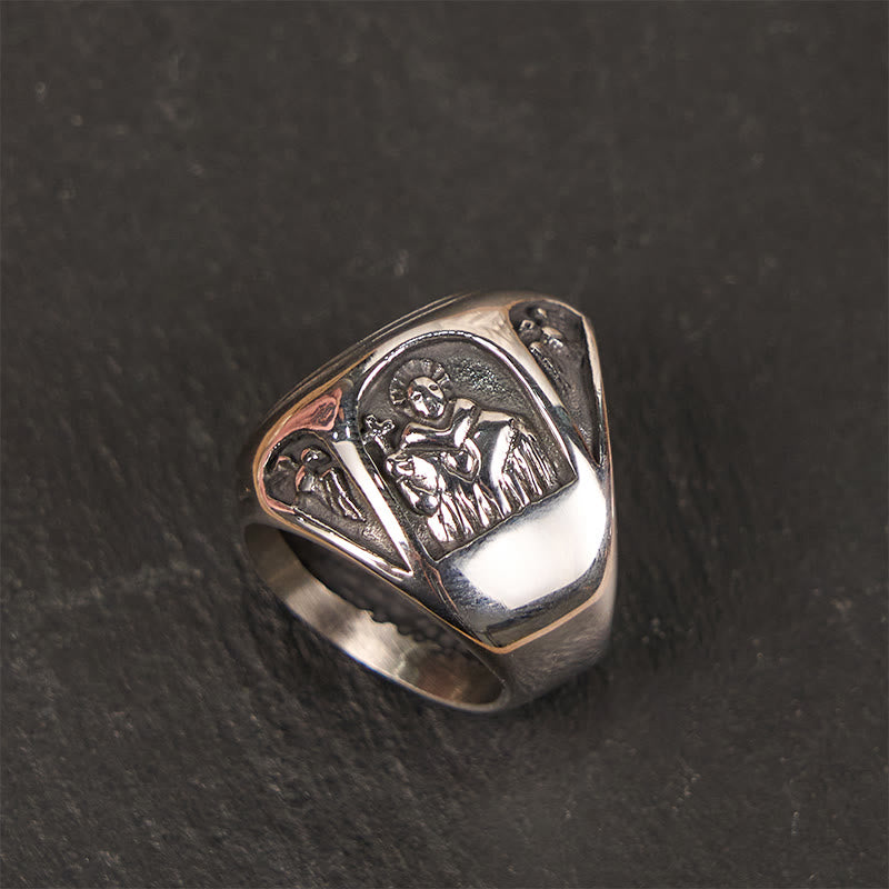 Anello della fede divina con croce di San Benedetto in stile classico Christianartworkshop - image 6