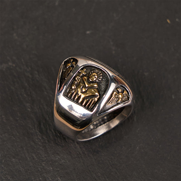 Anello della fede divina con croce di San Benedetto in stile classico Christianartworkshop - image 4