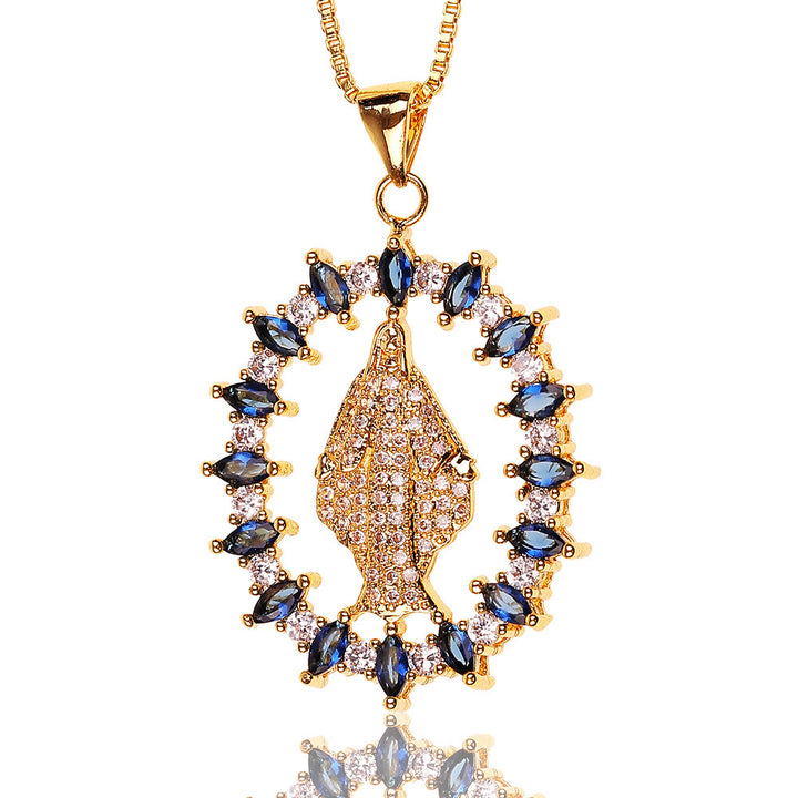 Collana con ciondolo in pietre preziose della medaglia della Madonna Miracolosa di lusso Christianartworkshop - image 4