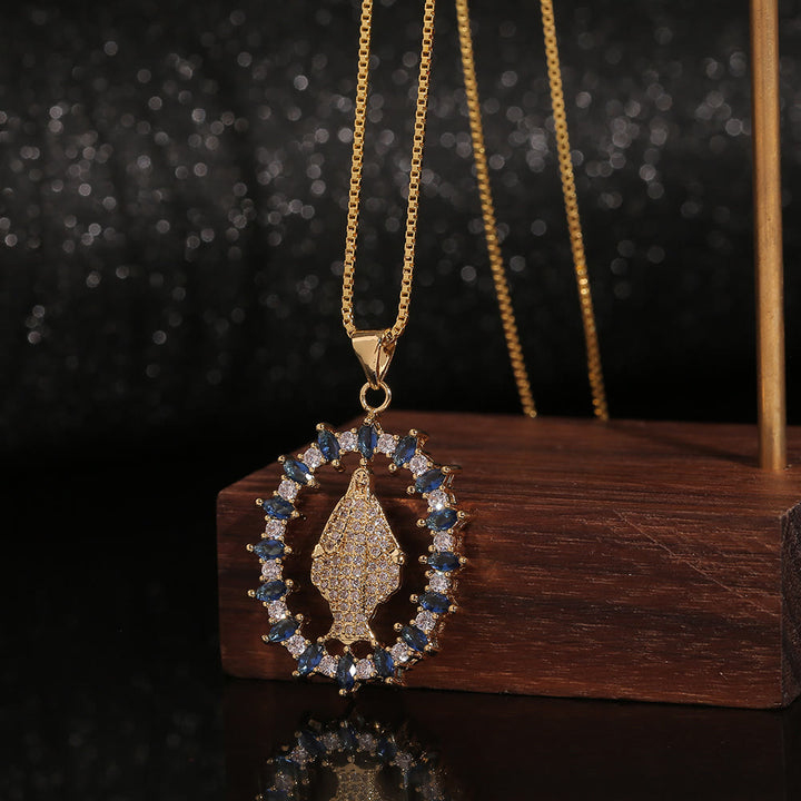 Collana con ciondolo in pietre preziose della medaglia della Madonna Miracolosa di lusso Christianartworkshop - image 1