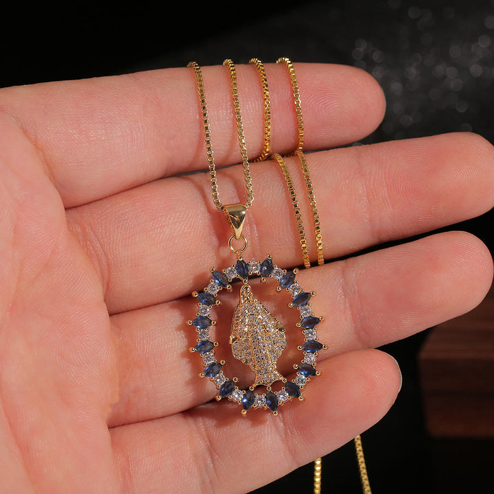 Collana con ciondolo in pietre preziose della medaglia della Madonna Miracolosa di lusso Christianartworkshop - image 2