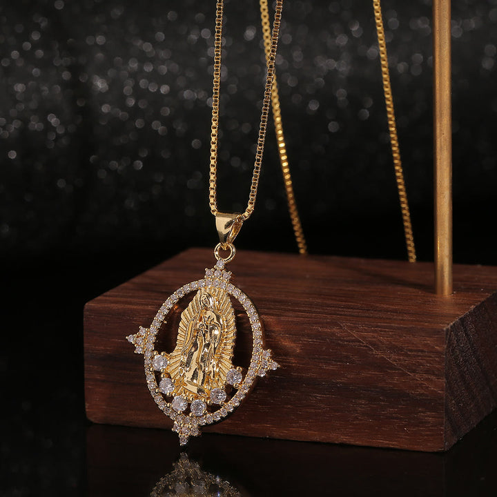 Collana con ciondolo di lusso in pietre preziose della Madonna di Guadalupe Christianartworkshop - Nostra Signora - image 0