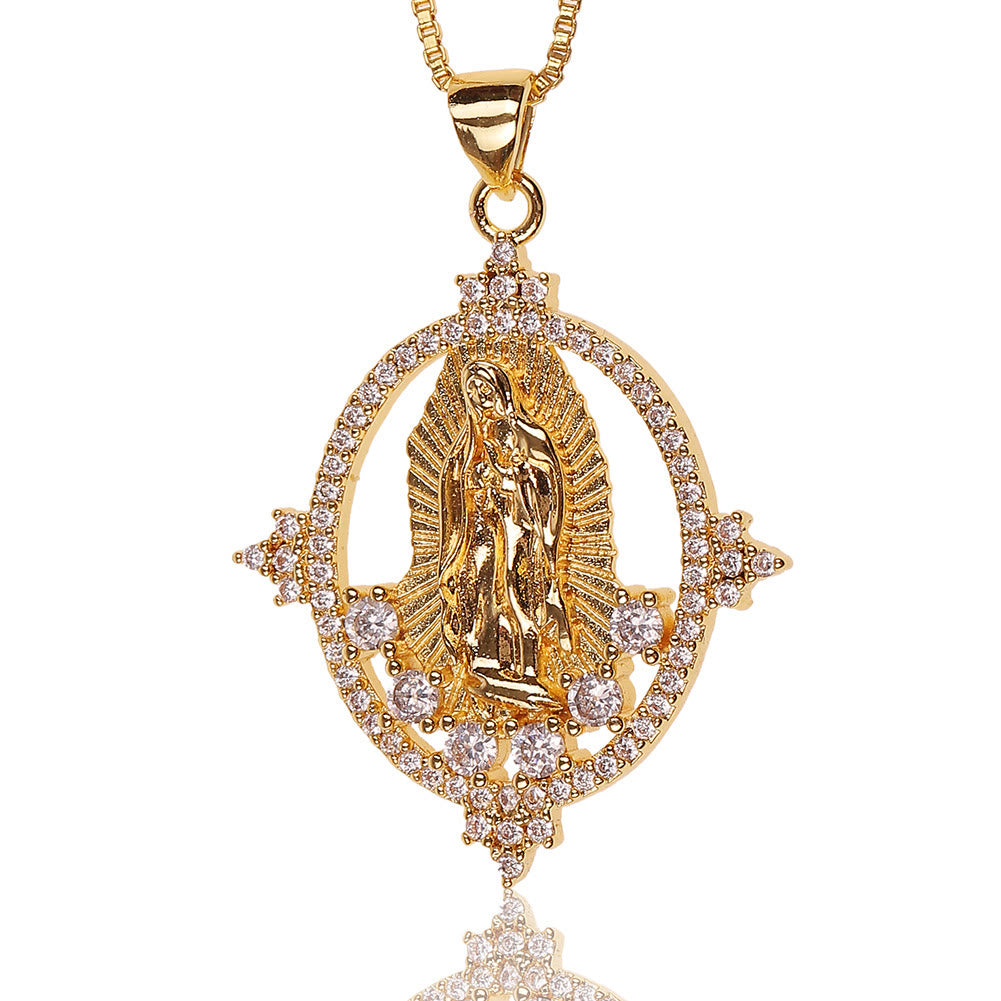 Collana con ciondolo di lusso in pietre preziose della Madonna di Guadalupe Christianartworkshop - image 4