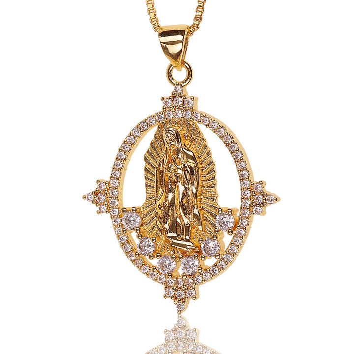 Collana con ciondolo di lusso in pietre preziose della Madonna di Guadalupe Christianartworkshop - image 4
