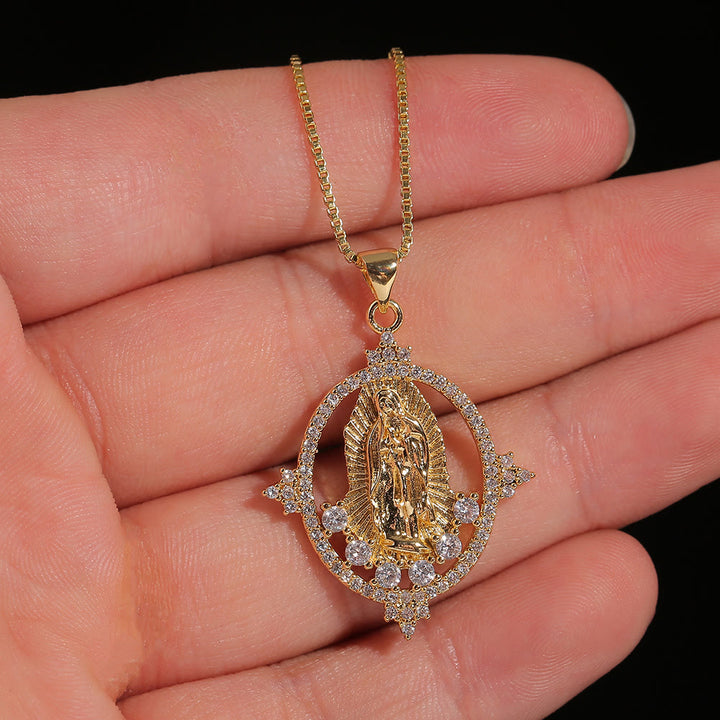 Christianartworkshop Collana con ciondolo di lusso con pietre preziose della Madonna di Guadalupe - image 3