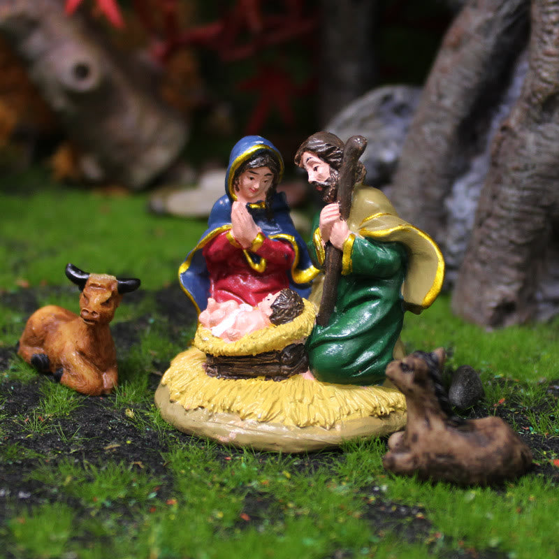 Christianartworkshop Set di statuette della Sacra Famiglia in stile colorato, decorazioni da tavolo, ornamento - image 1