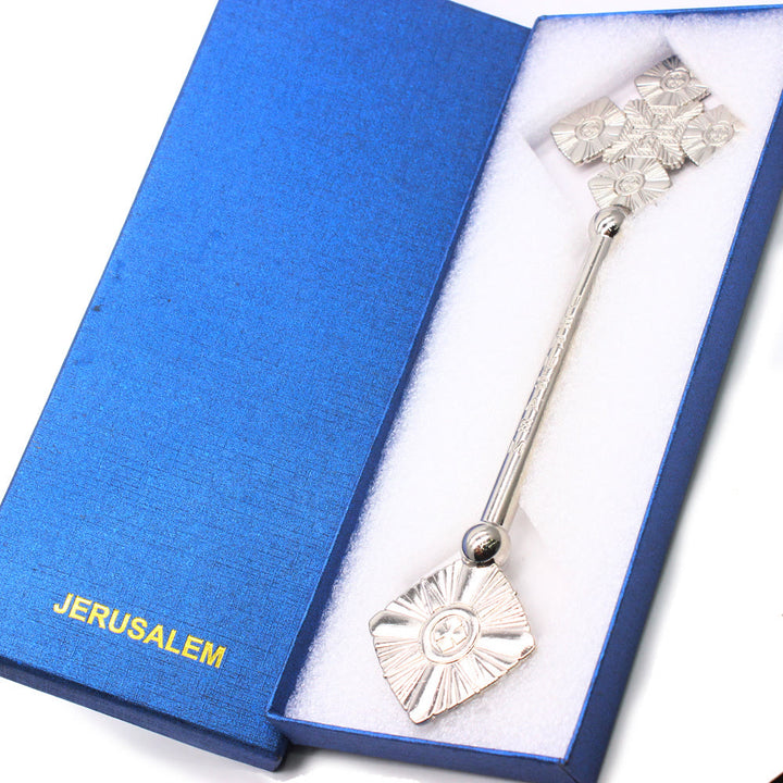 Christianartworkshop Stile classico Intricato motivo geometrico Mano benedicente argentata Croce - image 6