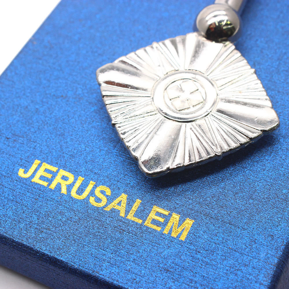 Christianartworkshop Stile classico Intricato motivo geometrico Mano benedicente argentata Croce - image 4