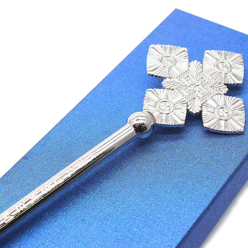 Christianartworkshop Stile classico Intricato motivo geometrico Mano benedicente argentata Croce - image 5