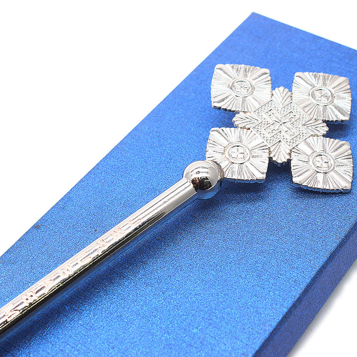 Christianartworkshop Stile classico Intricato motivo geometrico Mano benedicente argentata Croce - image 5