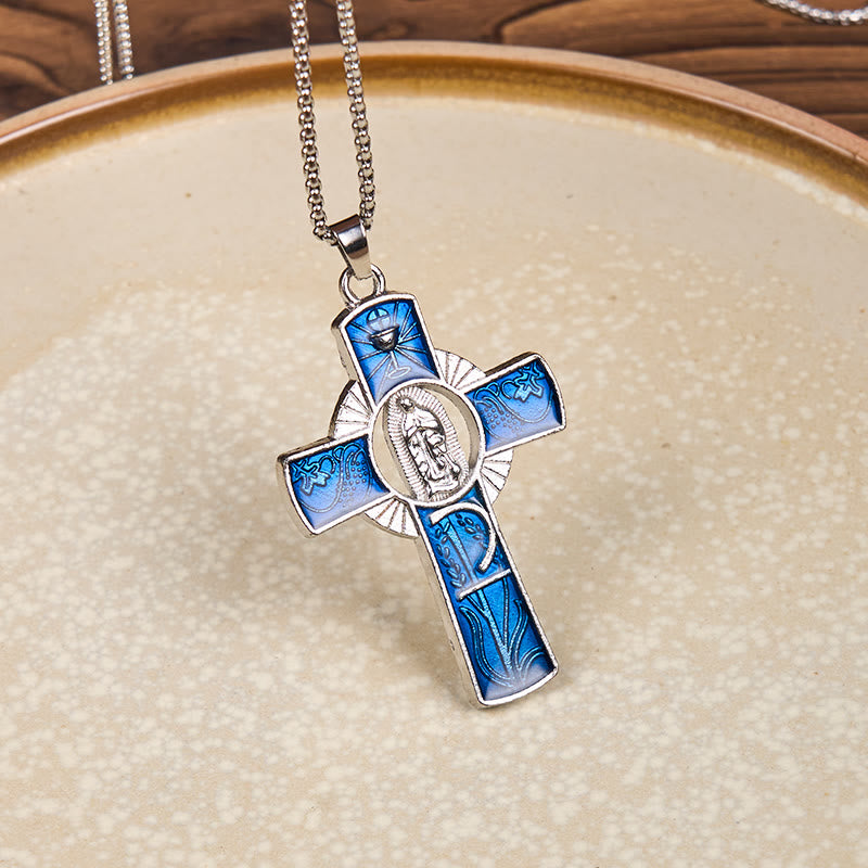 Christianartworkshop Collana con ciondolo a croce della Vergine Maria, Nostra Signora di Guadalupe, 6 colori - Blu - image 0