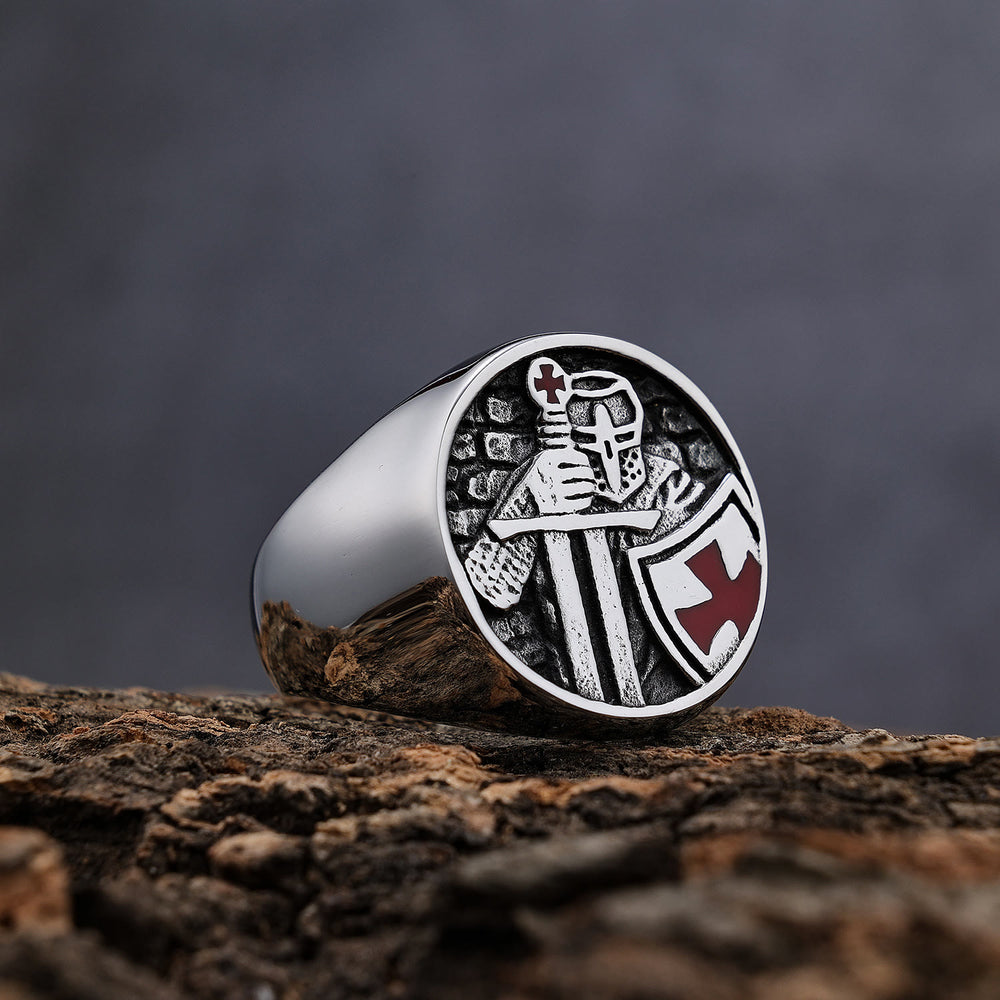 Anello della fede divina con croce dei Cavalieri Templari in stile classico retrò Christianartworkshop - image 1