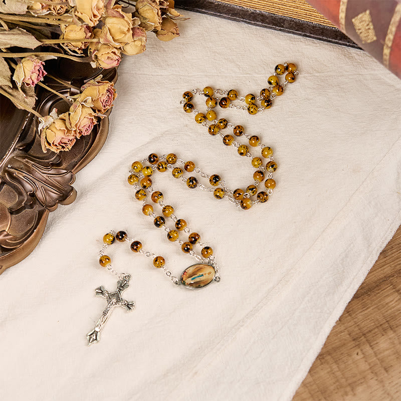 Christianartworkshop Rosario con catena in lega di pietra rotonda da 8 mm con motivo Madonna di Fatima e Crocifisso - image 3