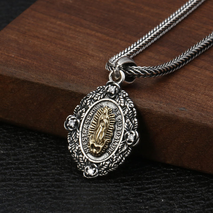 Collana con ciondolo in argento sterling stile classico di Nostra Signora di Guadalupe e San Michele Christianartworkshop - Nostra Signora e San Michele - image 0