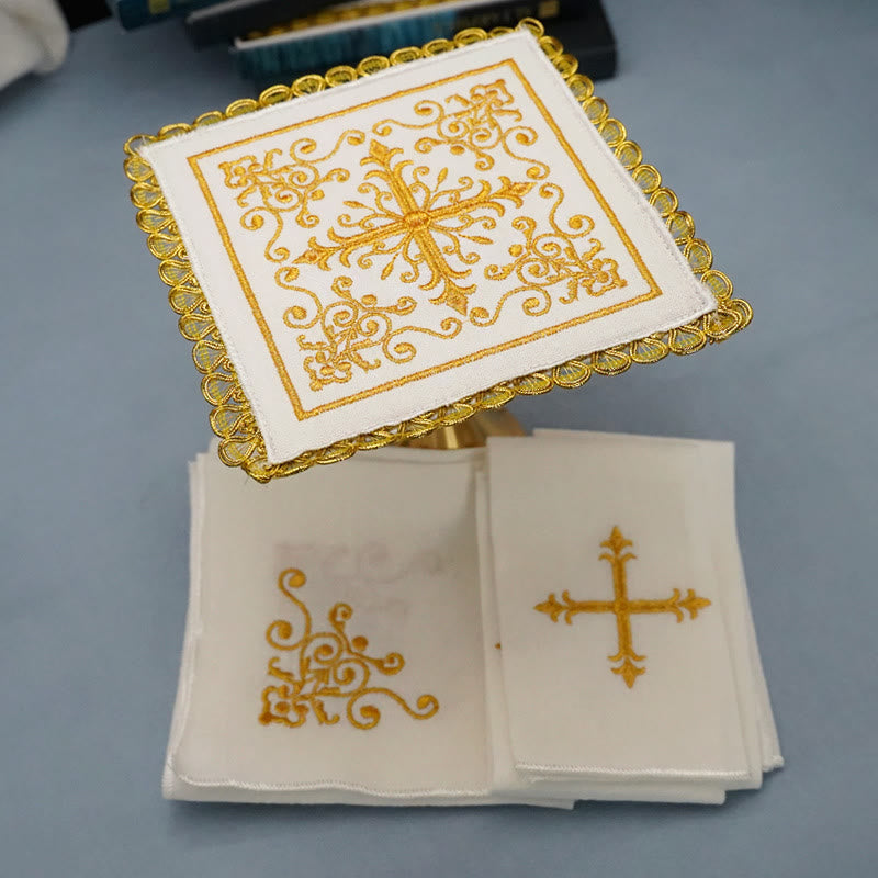 Christianartworkshop Set di velo per calice e purificatore Golden Grace in stile classico Set di biancheria per altare religiosa - image 1