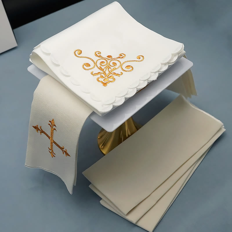 Christianartworkshop Set di velo per calice e purificatore con croce divina e pergamena Set di biancheria per altare religiosa - image 1