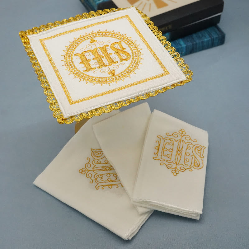 Christianartworkshop Velo per calice e set purificatore ricamati in oro Set di biancheria per altare religioso (disegno IHS) - Velo del Calice IHS - image 0