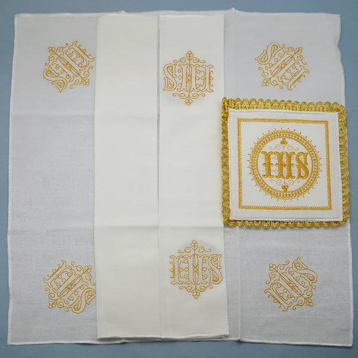 Christianartworkshop Velo per calice e set purificatore ricamati in oro Set di biancheria per altare religioso (disegno IHS) - image 9