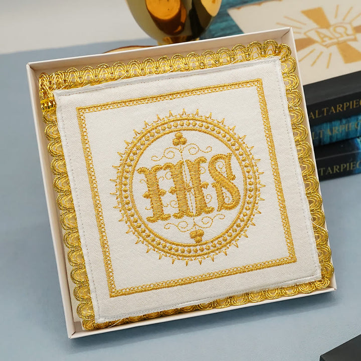 Christianartworkshop Velo per calice e set purificatore ricamati in oro Set di biancheria per altare religioso (disegno IHS) - image 8
