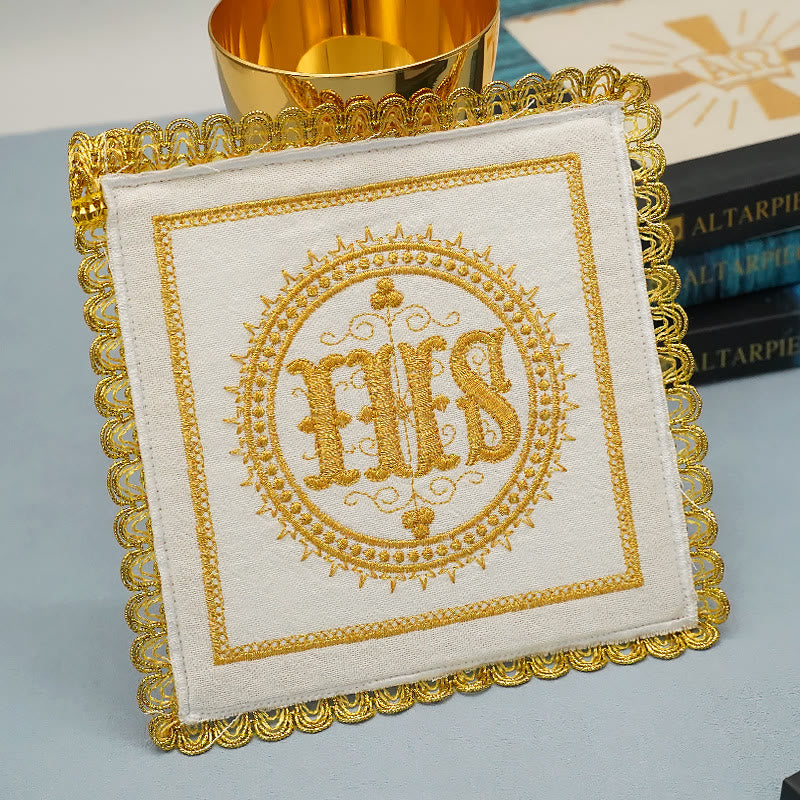 Christianartworkshop Velo per calice e set purificatore ricamati in oro Set di biancheria per altare religioso (disegno IHS) - image 2
