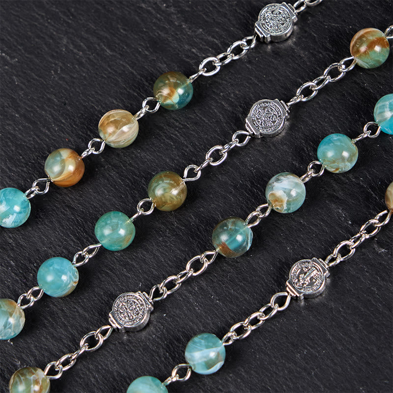 Christianartworkshop Rosario con catena in lega acrilica verde rotonda da 8 mm con la Madonna di Aparecida e crocifisso - image 4