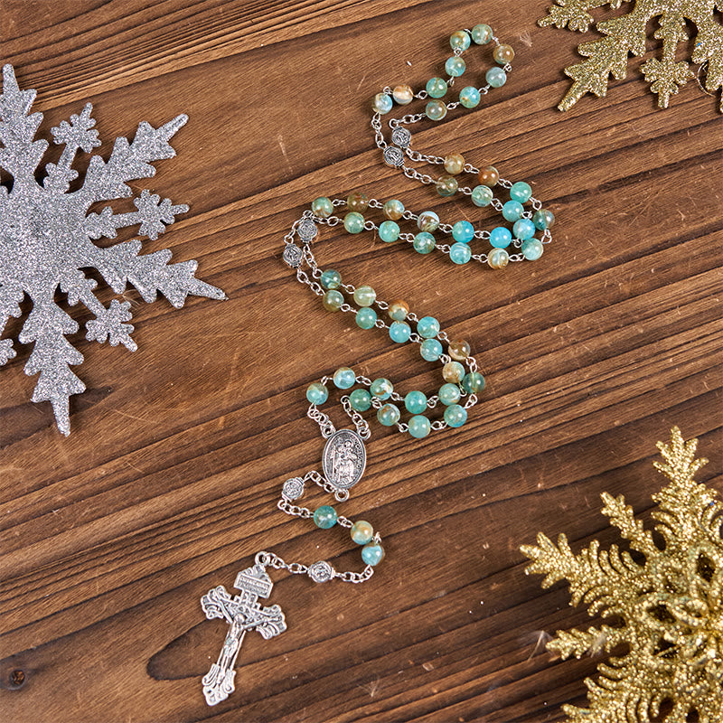 Christianartworkshop Rosario con catena in lega acrilica verde rotonda da 8 mm con la Madonna di Aparecida e crocifisso - image 2