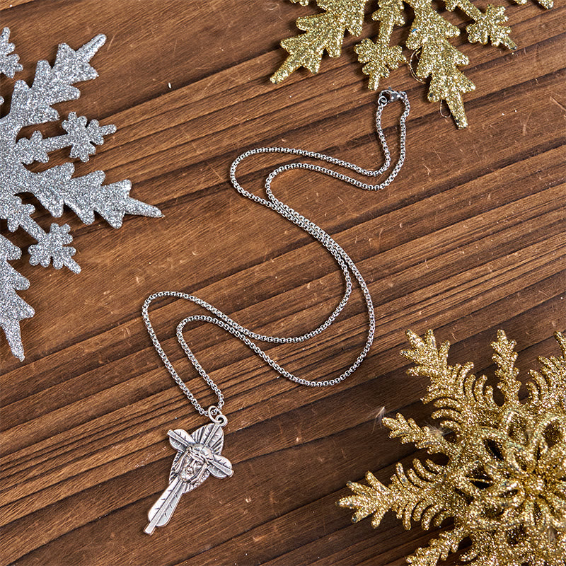 Christianartworkshop Collana con ciondolo a forma di croce con icona di Gesù in stile retrò e crocifisso benedetto - image 3