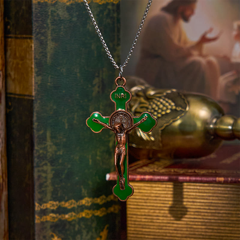 Collana con ciondolo di protezione della fede con crocifisso classico in stile retrò multicolore Christianartworkshop - Verde-1 - image 0