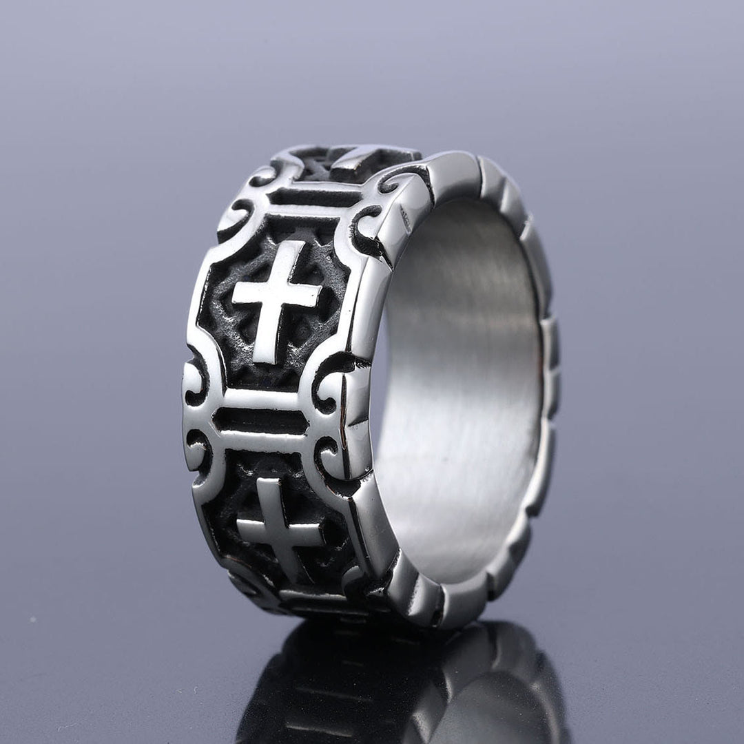Anello di protezione della fede in acciaio inossidabile con croce incisa in stile retrò Christianartworkshop - image 2