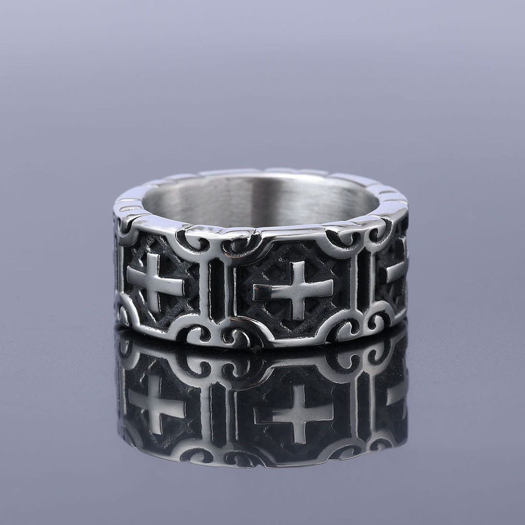 Anello di protezione della fede in acciaio inossidabile con croce incisa in stile retrò Christianartworkshop - image 4