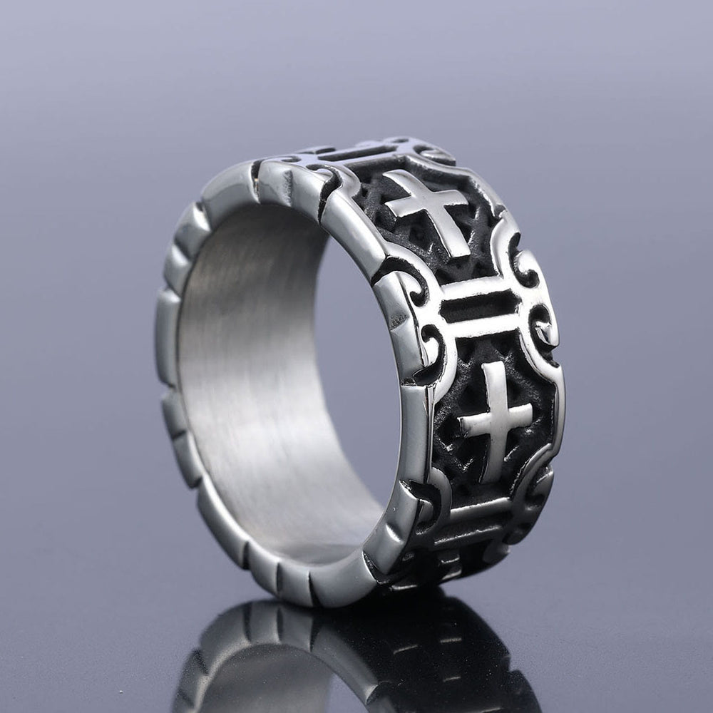 Anello di protezione della fede in acciaio inossidabile con croce incisa in stile retrò Christianartworkshop - image 1