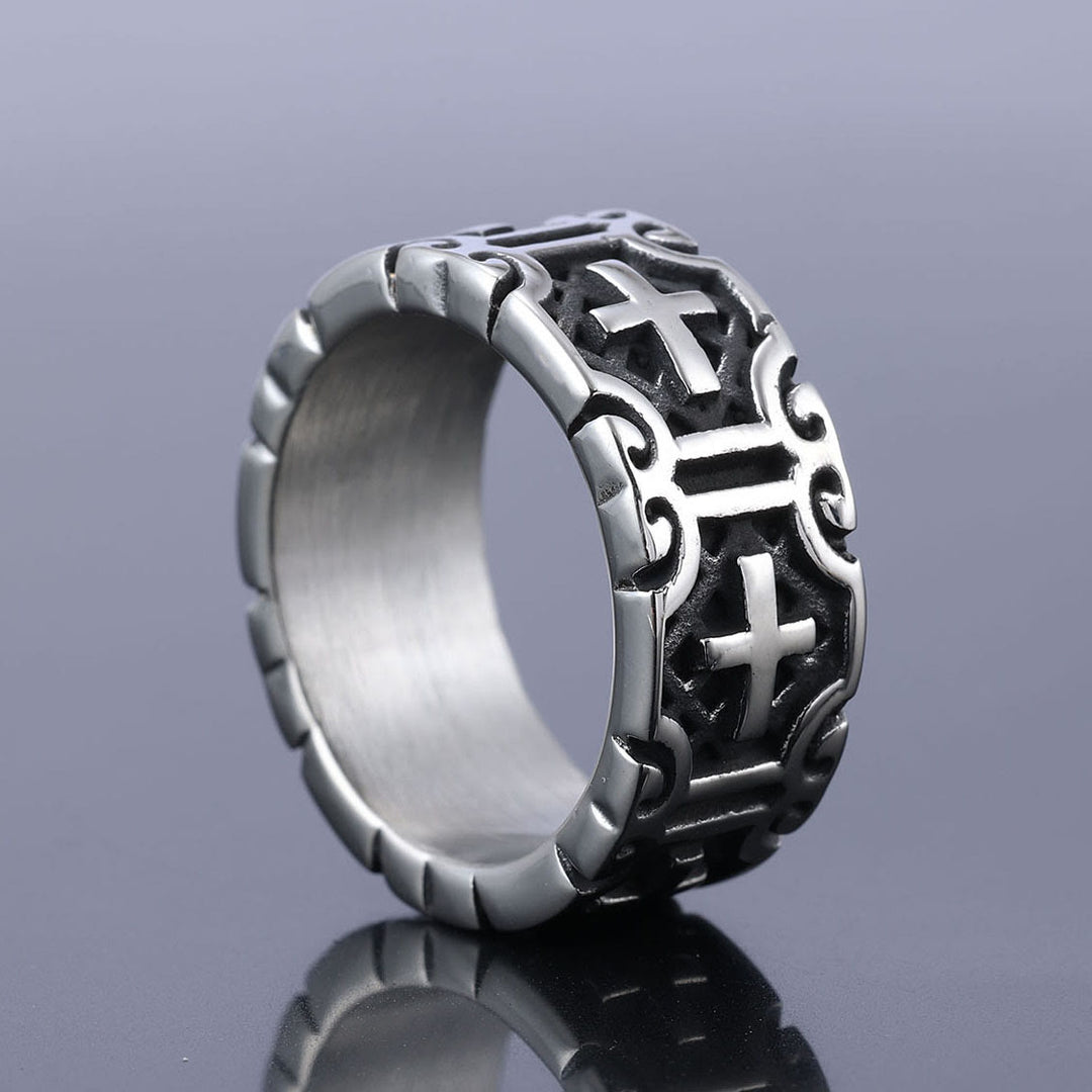 Anello di protezione della fede in acciaio inossidabile con croce incisa in stile retrò Christianartworkshop - image 1