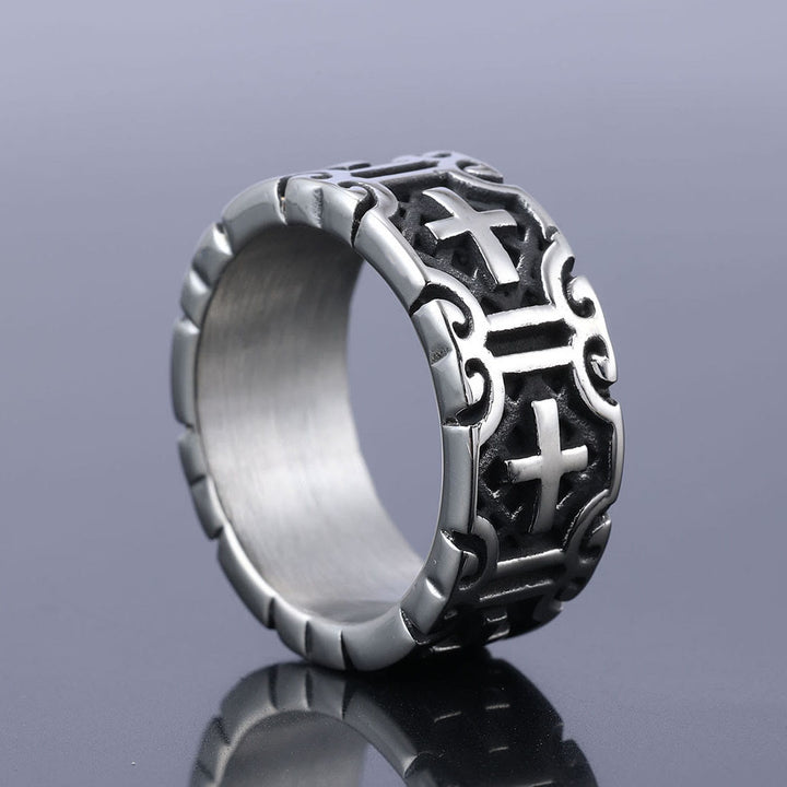 Anello di protezione della fede in acciaio inossidabile con croce incisa in stile retrò Christianartworkshop - image 1