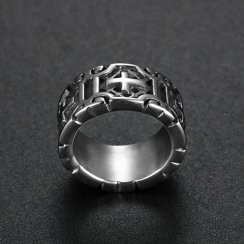 Anello di protezione della fede in acciaio inossidabile con croce incisa in stile retrò Christianartworkshop - image 3