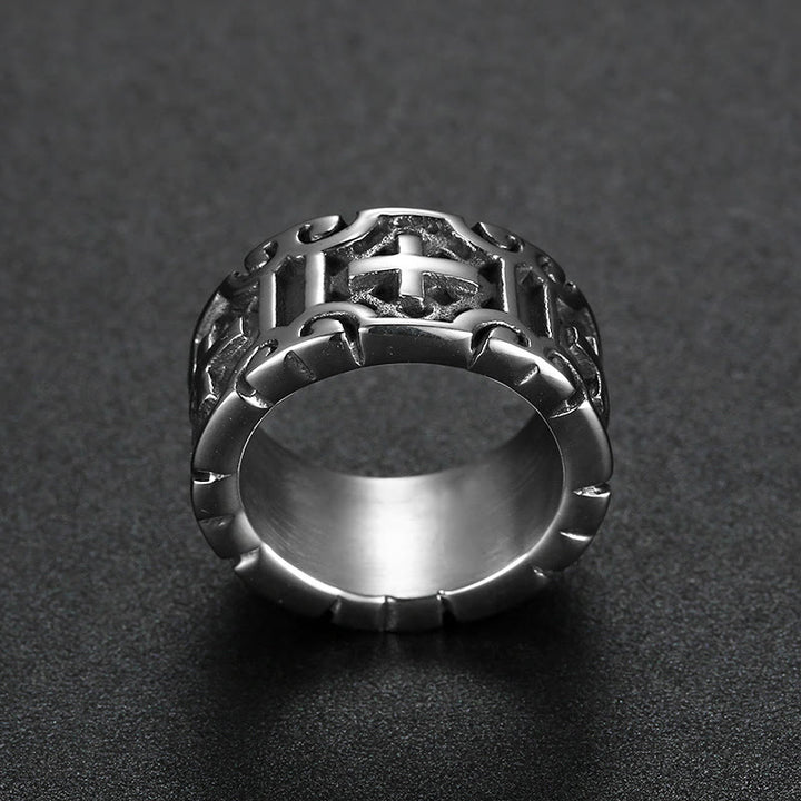 Anello di protezione della fede in acciaio inossidabile con croce incisa in stile retrò Christianartworkshop - image 3