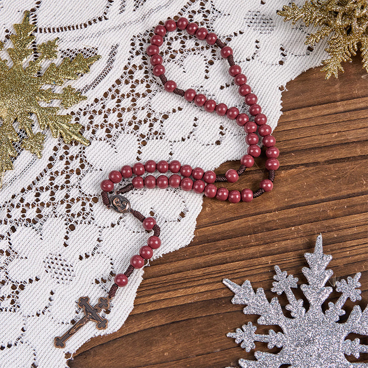 Christianartworkshop Madonna con Bambino e Crocifisso di Rosario rotondo in legno rosso con cordino in nylon da 10 mm - image 8