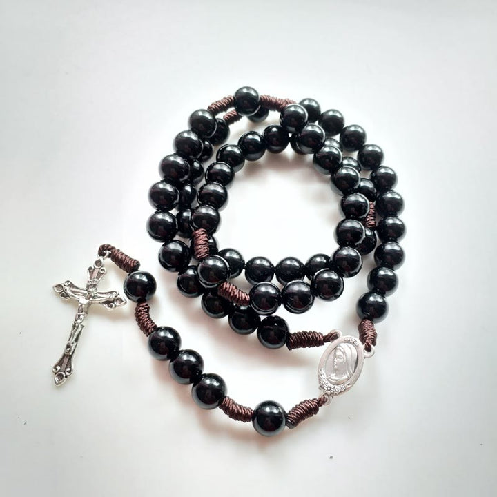 Christianartworkshop Rosario con cordino in nylon acrilico blu/nero rotondo da 10 mm raffigurante la Madonna e il Crocifisso - image 3