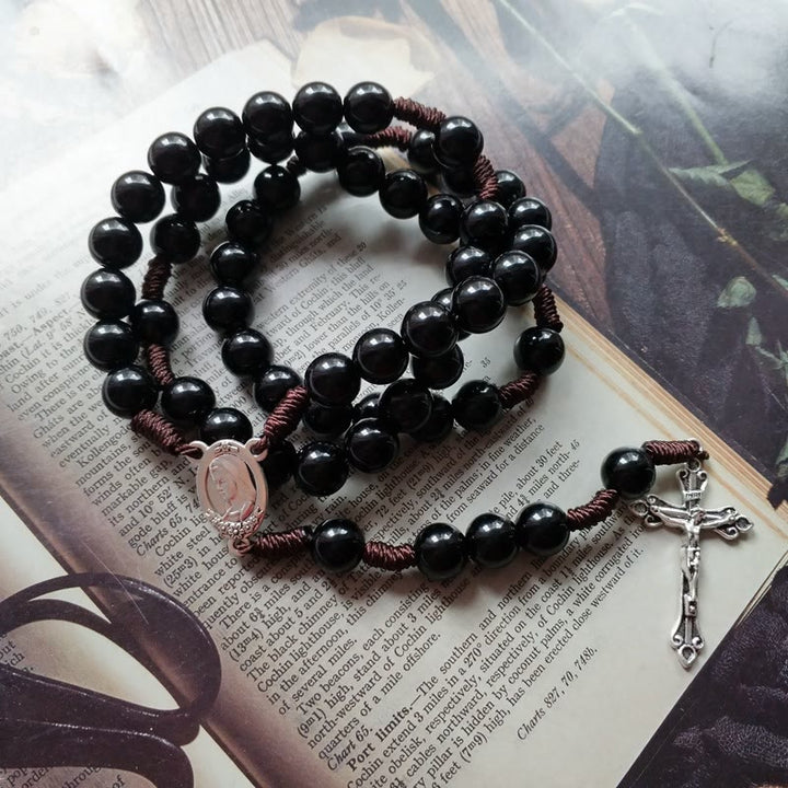 Christianartworkshop Rosario con cordino in nylon acrilico blu/nero rotondo da 10 mm raffigurante la Madonna e il Crocifisso - image 5