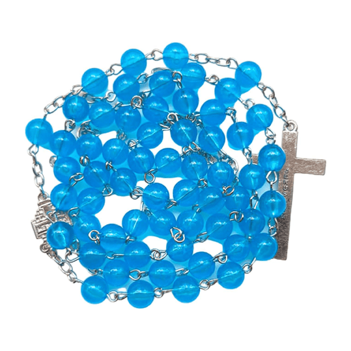 Christianartworkshop Medaglia di Gerusalemme e Crocifisso con Rosario in lega acrilica blu rotonda da 8 mm - image 4